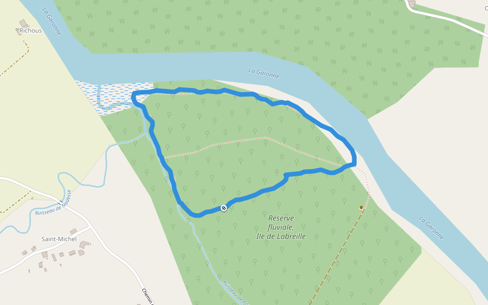 Réserve fluviale, Ile de Labreille walking route map in Verdun-sur-Garonne