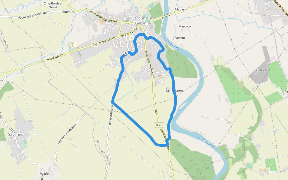 Lit de la Garonne walking route map in Verdun-sur-Garonne