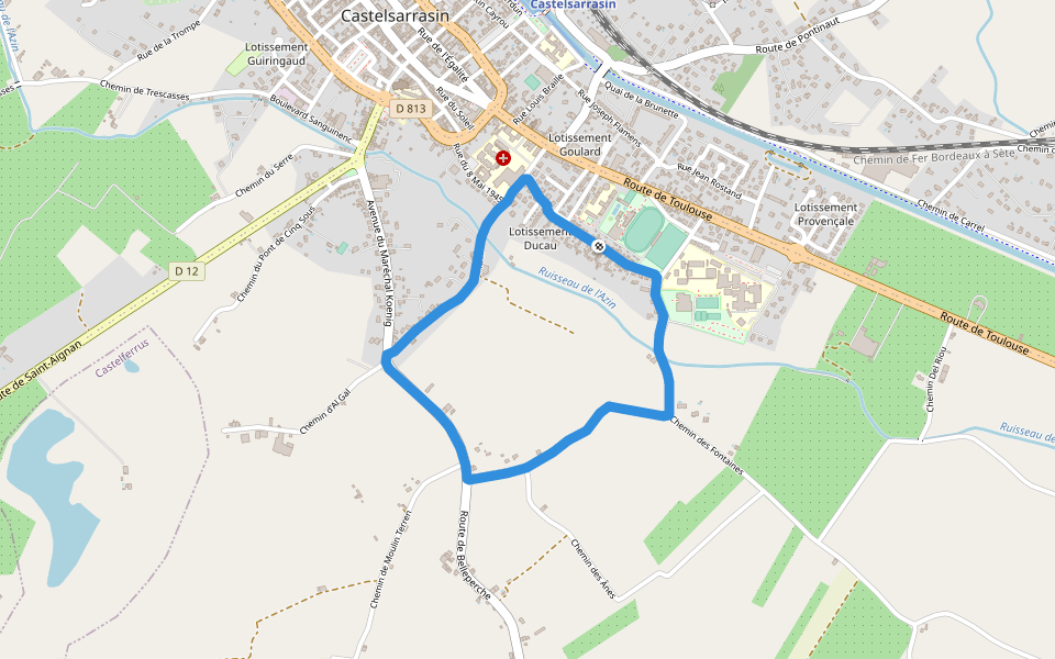 Stade Municipal walking route map in Castelsarrasin