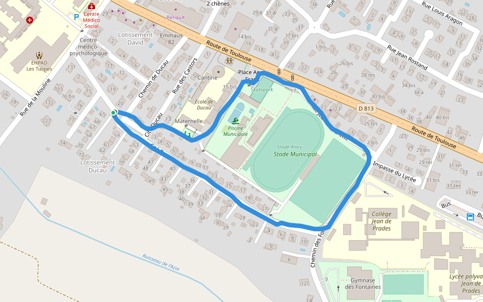 Stade Municipal walking route map in Castelsarrasin