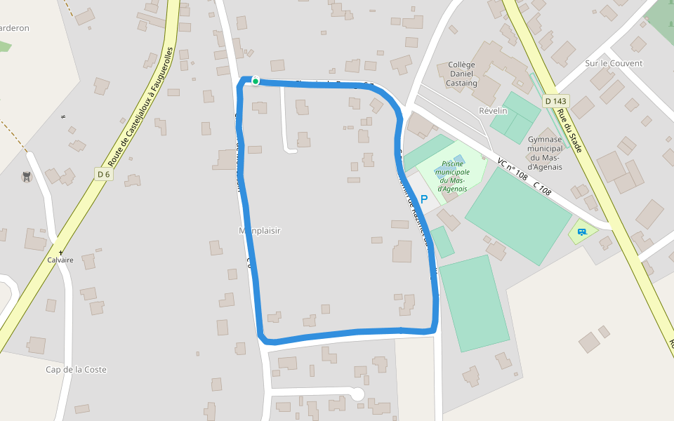 Piscine municipale du Mas-d'Agenais walking route map in Le Mas-d'Agenais
