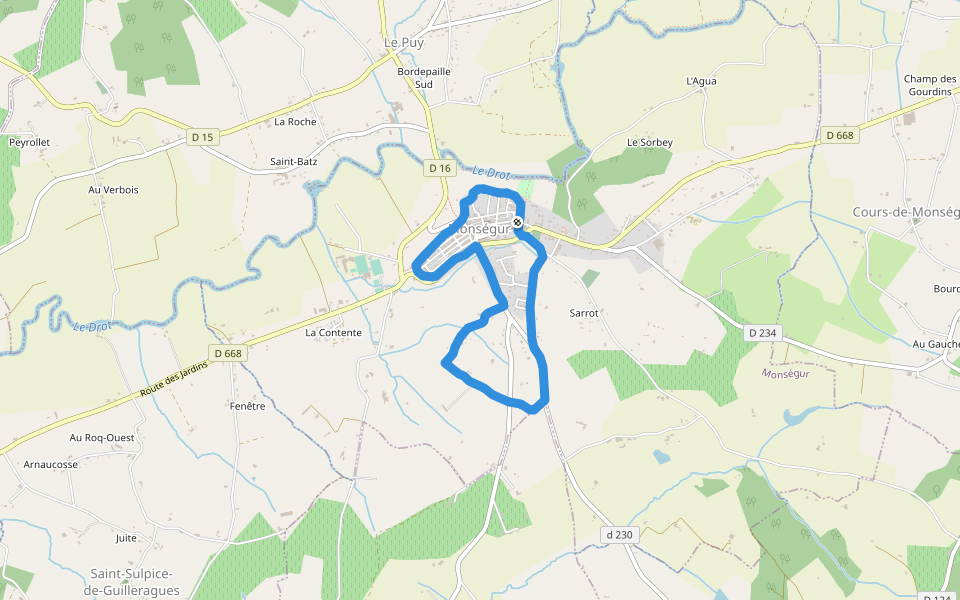 Allées du Nord walking route map in Monségur