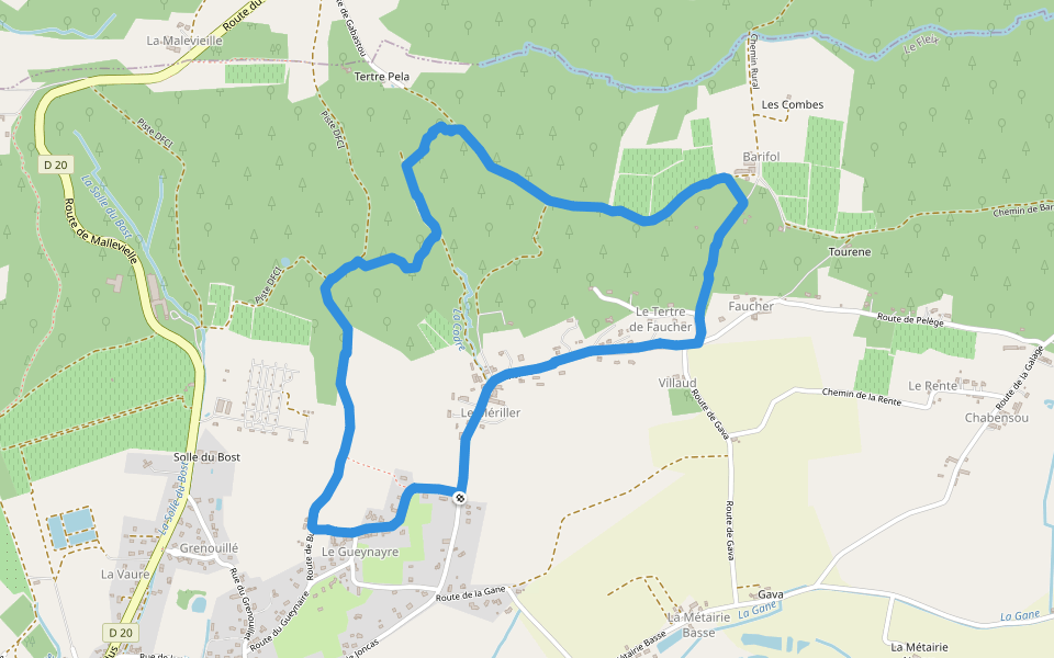 Chemin Rural walking route map in Le Fleix
