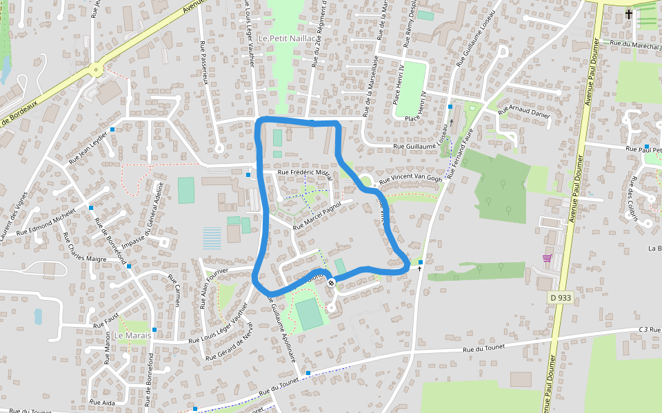Espace de Lanaudière walking route map in Bergerac