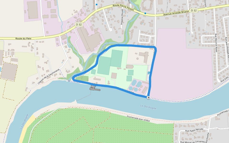 Lit de la Dordogne walking route map in Bergerac