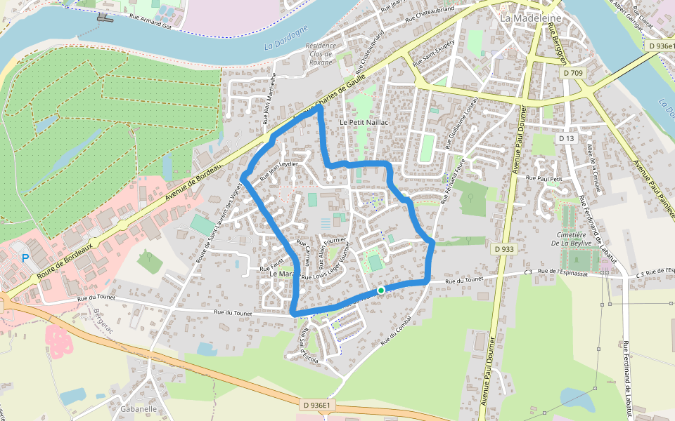 Espace de Lanaudière walking route map in Bergerac