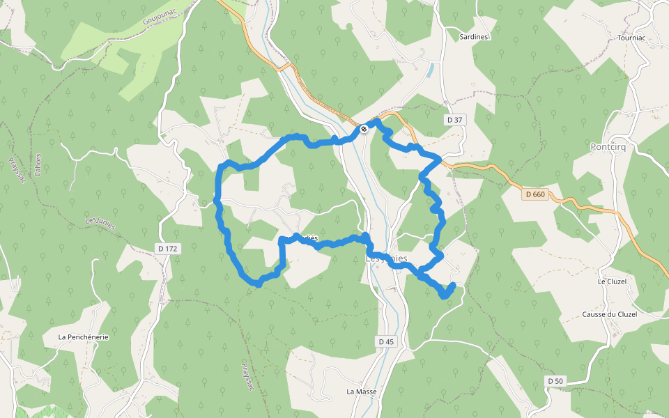 Ruisseau de la Masse - Château des junies walking route map in Les Junies
