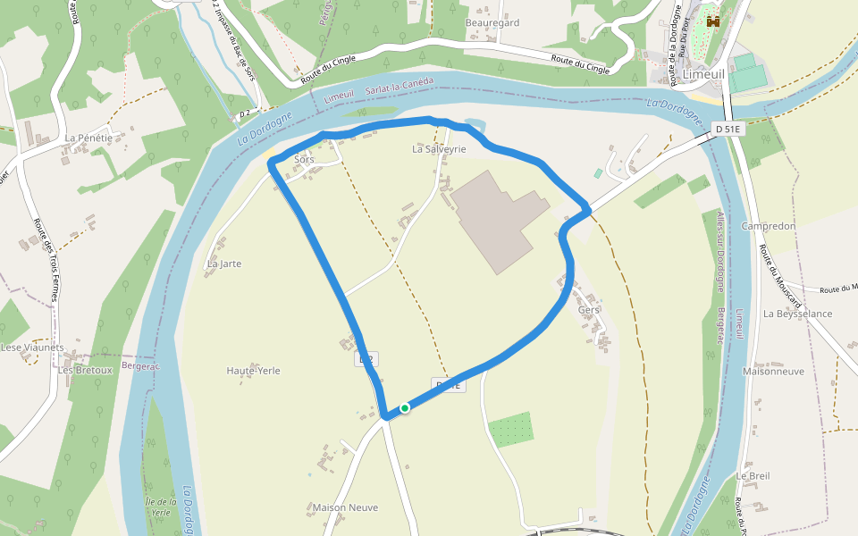 Lit de la Dordogne walking route map in Alles-sur-Dordogne