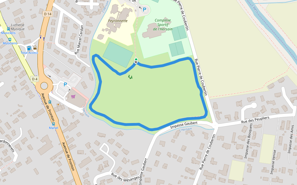 Complexe Sportif de l'Hersain walking route map in Saint-Alban