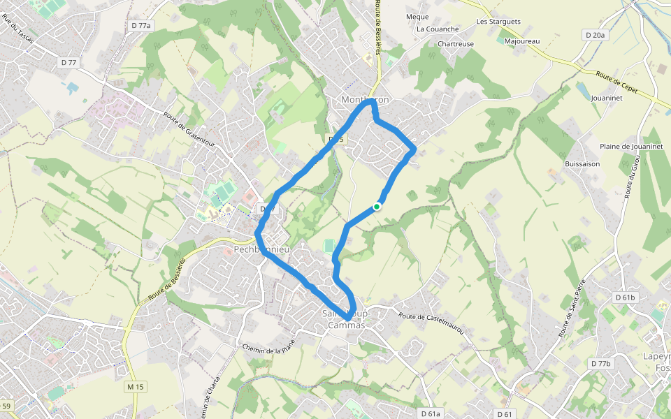 Bois de Pechbonnieu walking route map in Montberon