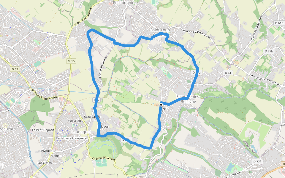 Château de Saint-Geniès walking route map in Saint-Génies-Bellevue