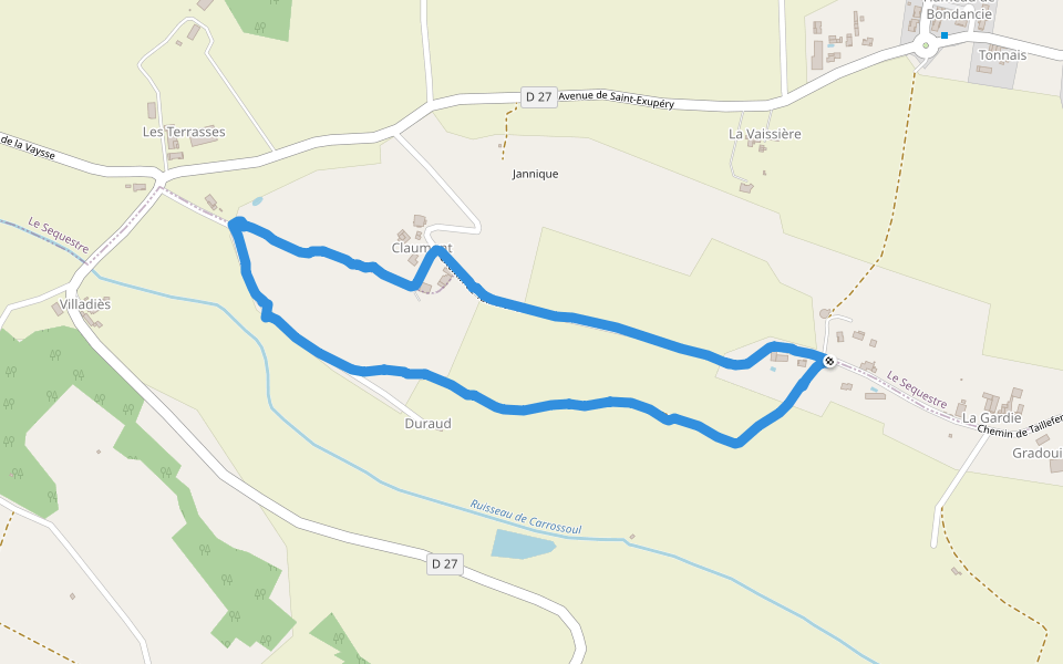 Claumont walking route map in Le Sequestre