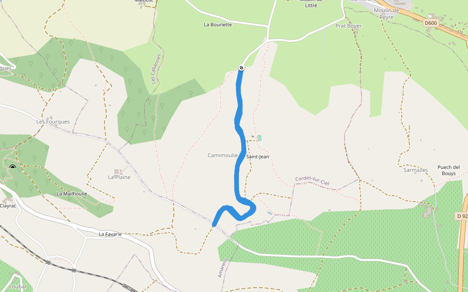 Camimoulie walking route map in Cordes-sur-Ciel