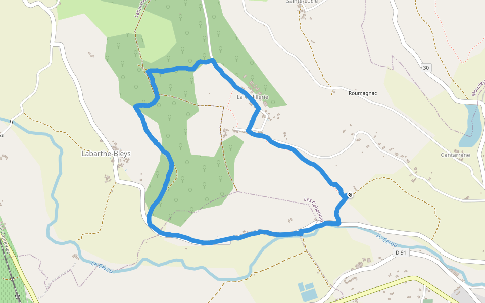 Le Cérou walking route map in Les Cabannes