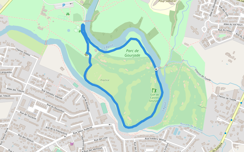 Parc de Gourjade walking route map in Castres