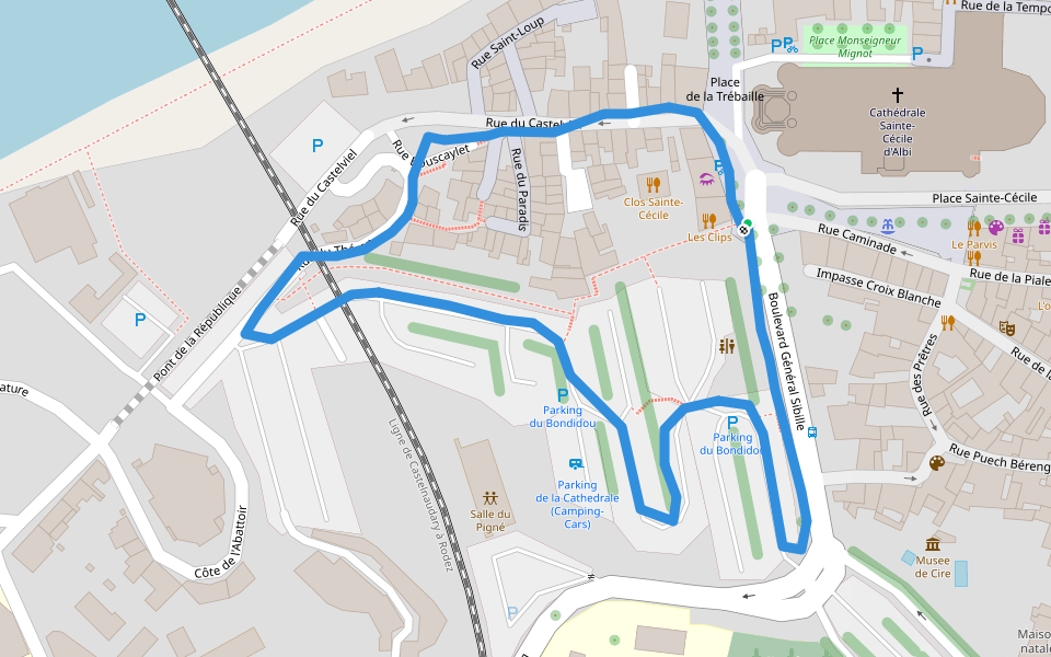 Cathédrale Sainte-Cécile d'Albi walking route map in Albi