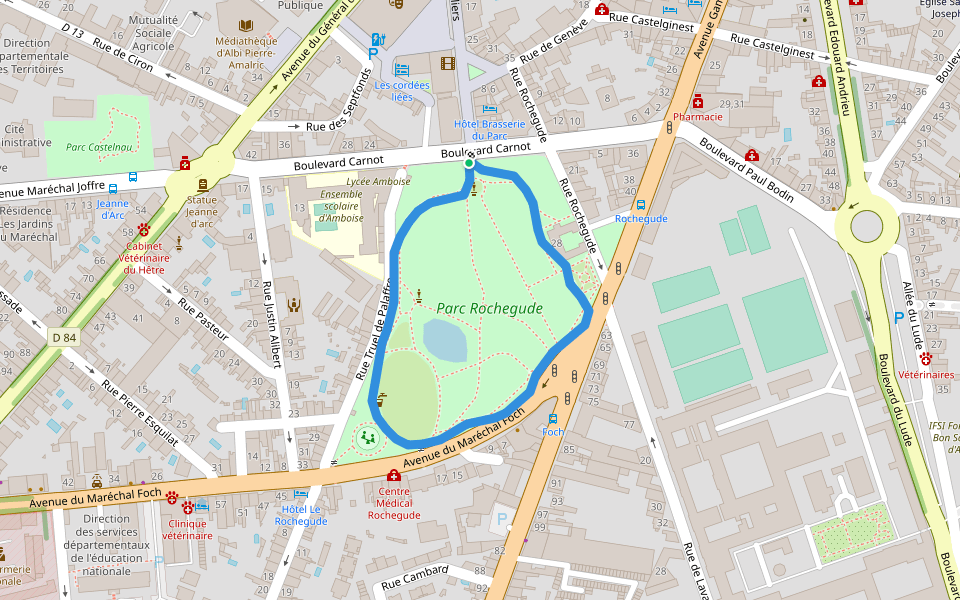 Parc Rochegude walking route map in Albi