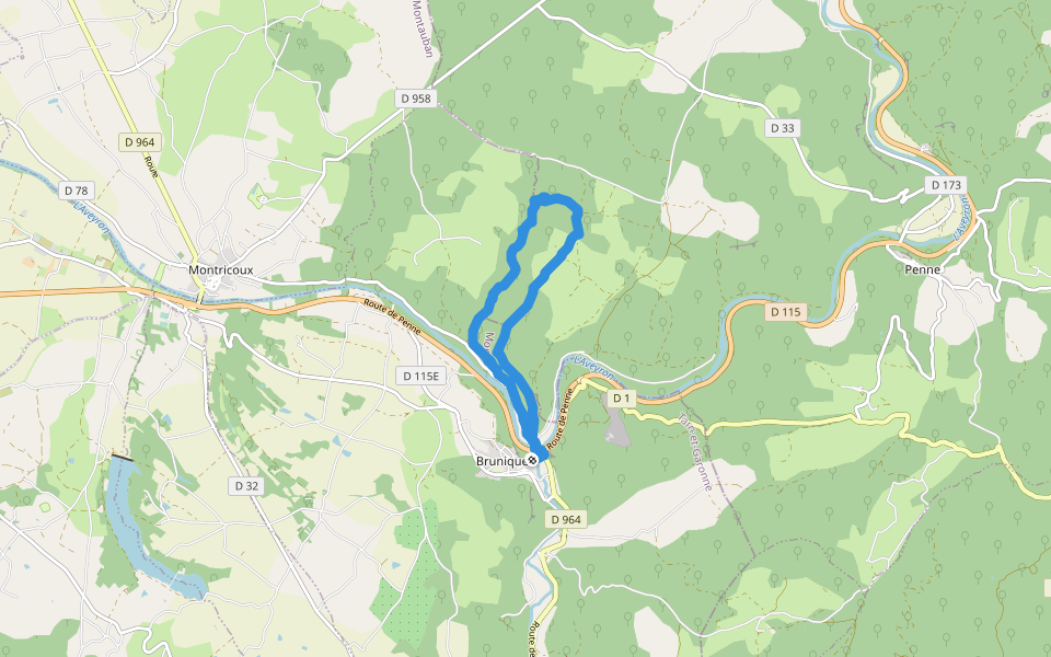 Circuit du Cabeou walking route map in Bruniquel