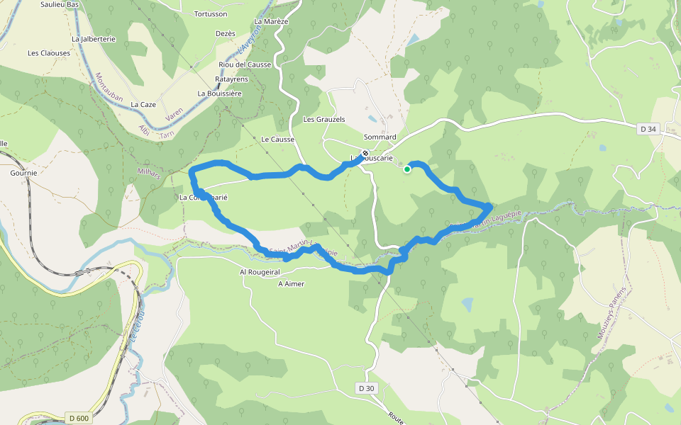 Somard walking route map in Saint-Martin-Laguépie