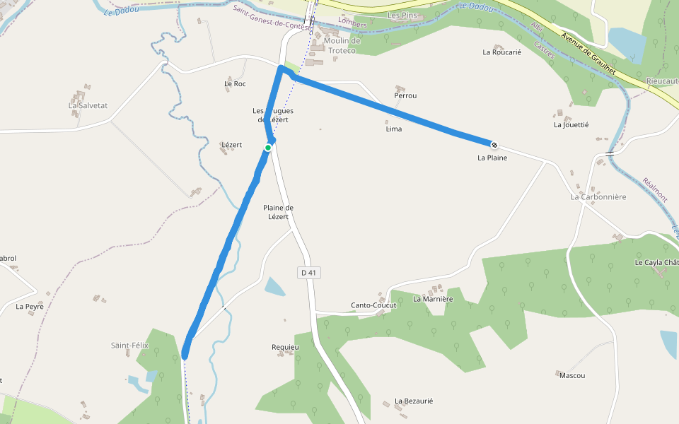 Les Pins walking route map in Saint-Genest-de-Contest