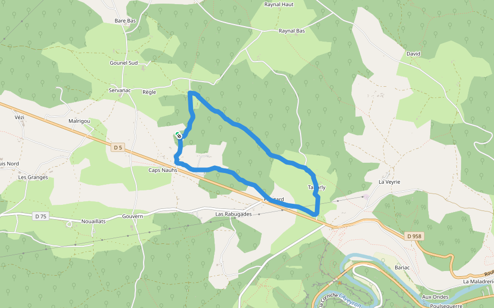 Las Rabugades walking route map in Saint-Antonin-Noble-Val