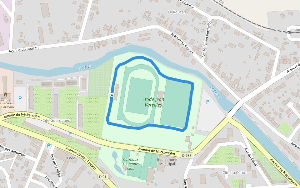 Stade Jean Vareilles walking route map in Carmaux