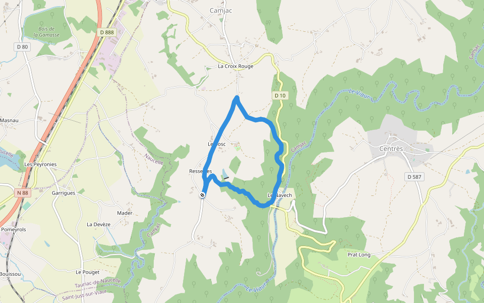Château du Bosc walking route map in Camjac