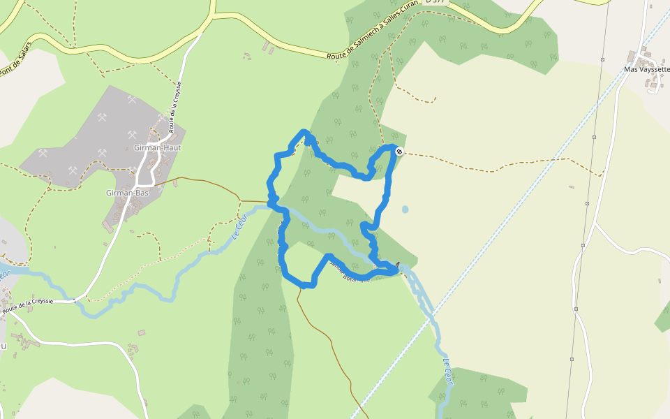 Sentier Botanique walking route map in Arvieu