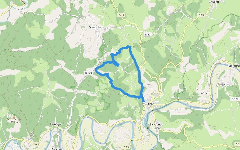 Ancien Chemin de Marcilhac à Cajarc walking route map in Cajarc