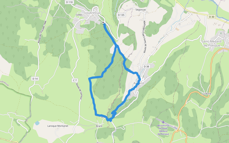 Chemin Rural de Sarrouil à Loubressac walking route map in Loubressac