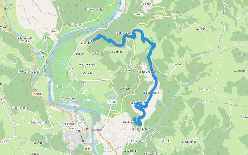 Le Doux walking route map in Altillac