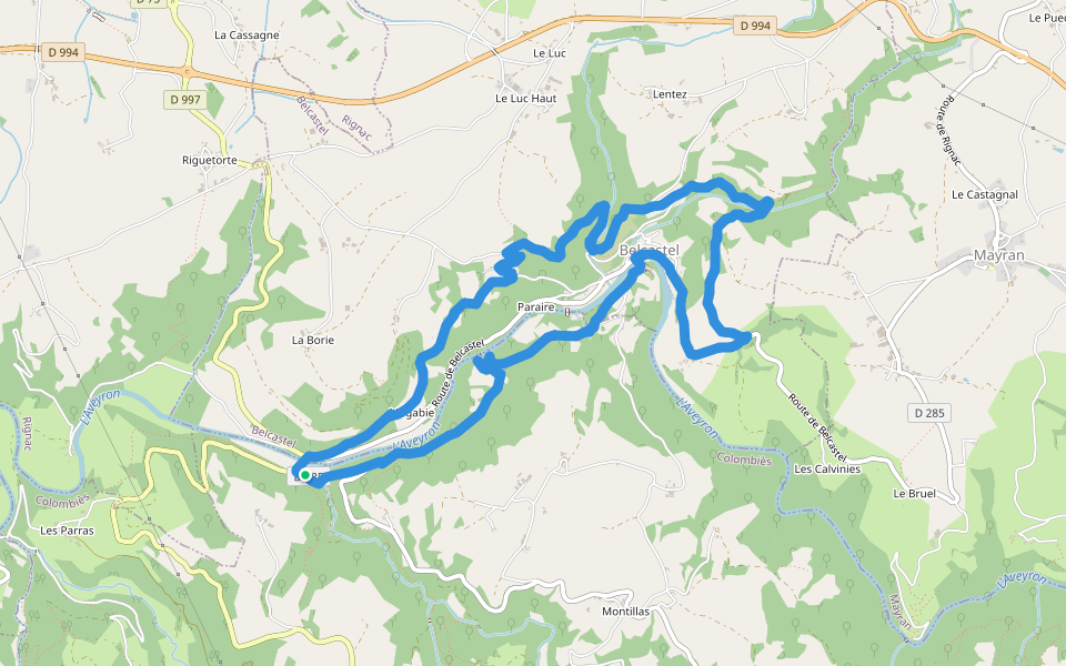 Eglise Sainte Marie Madeleine de Belcastel walking route map in Colombies