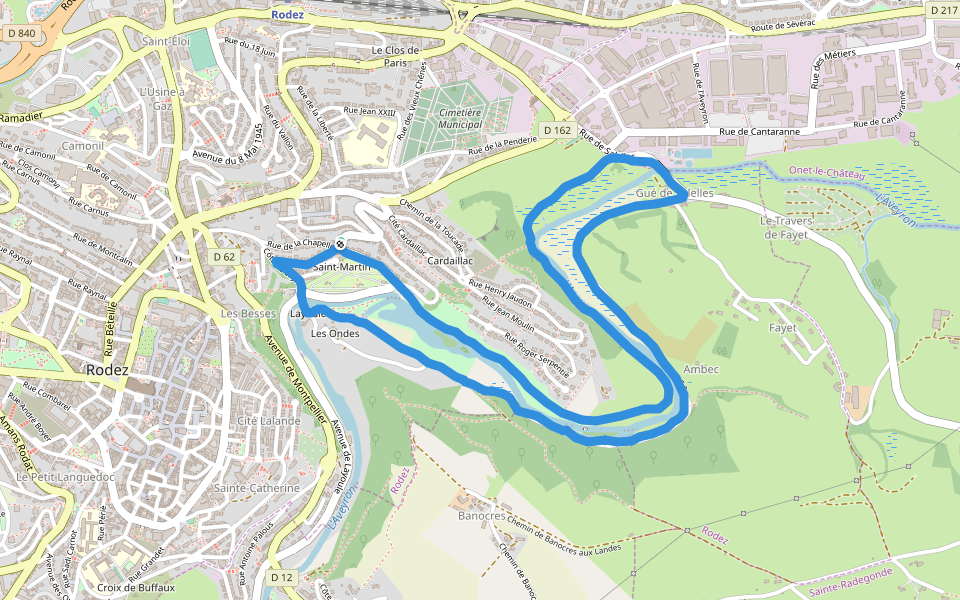 Camping Municipal de Layoule walking route map in Rodez