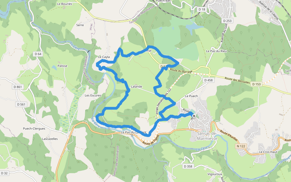 Attention la Zone Est Privée!! walking route map in Sansac-de-Marmiesse