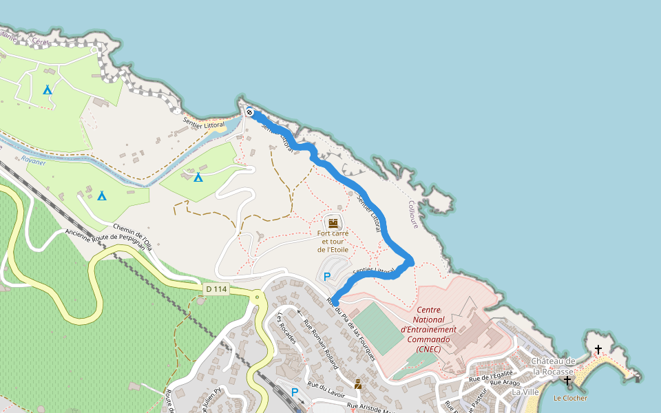 Sentier Littoral walking route map in Collioure