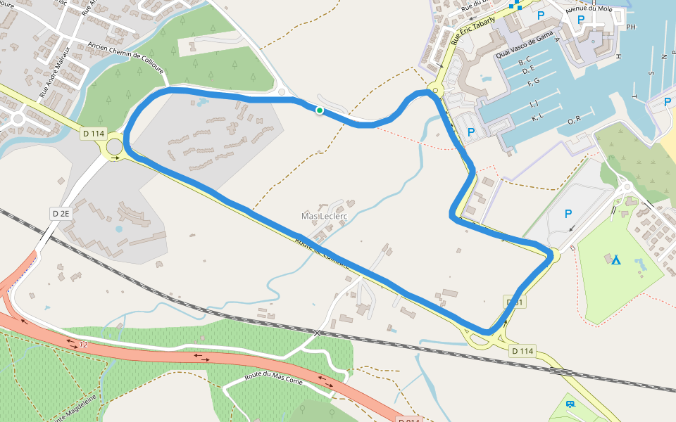 Mas Leclerc walking route map in Argelès-sur-Mer
