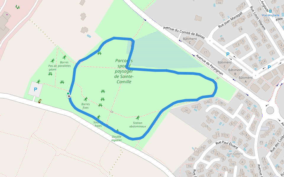 Parcours sportif paysager de Sainte-Camille walking route map in Cabestany