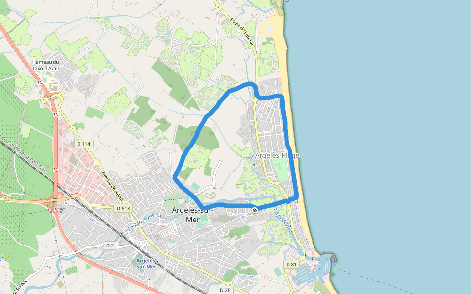 Camping Les Marsouins walking route map in Argelès-sur-Mer
