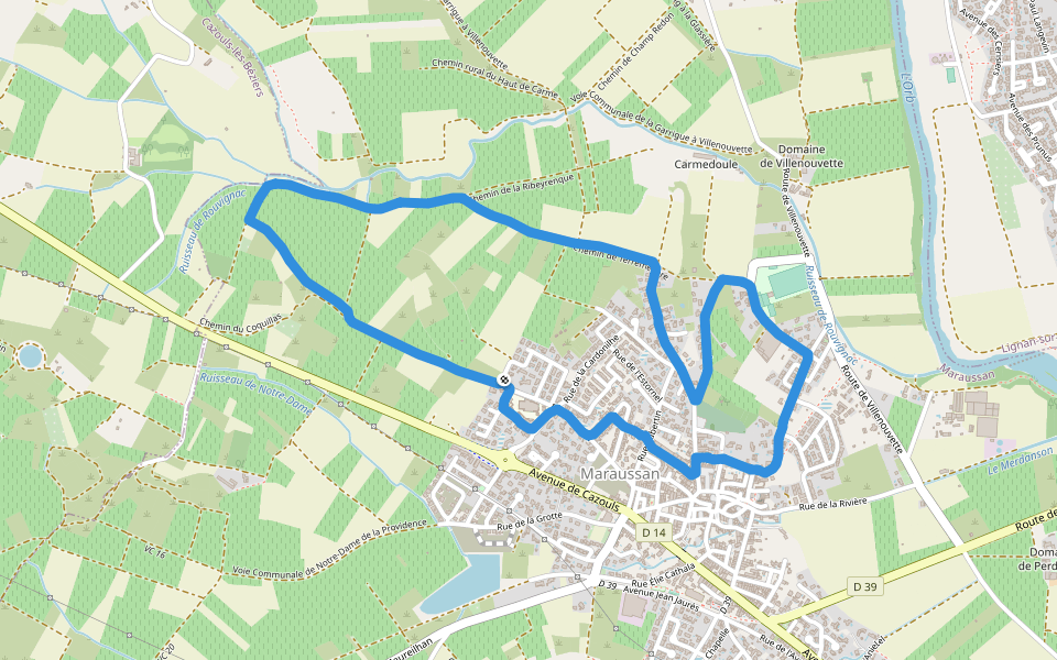 Stade Municipal Armand Sanjou walking route map in Maraussan