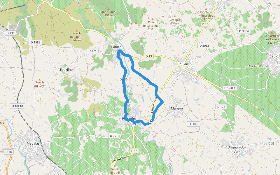 Tennis Club Pouzollais walking route map in Pouzolles