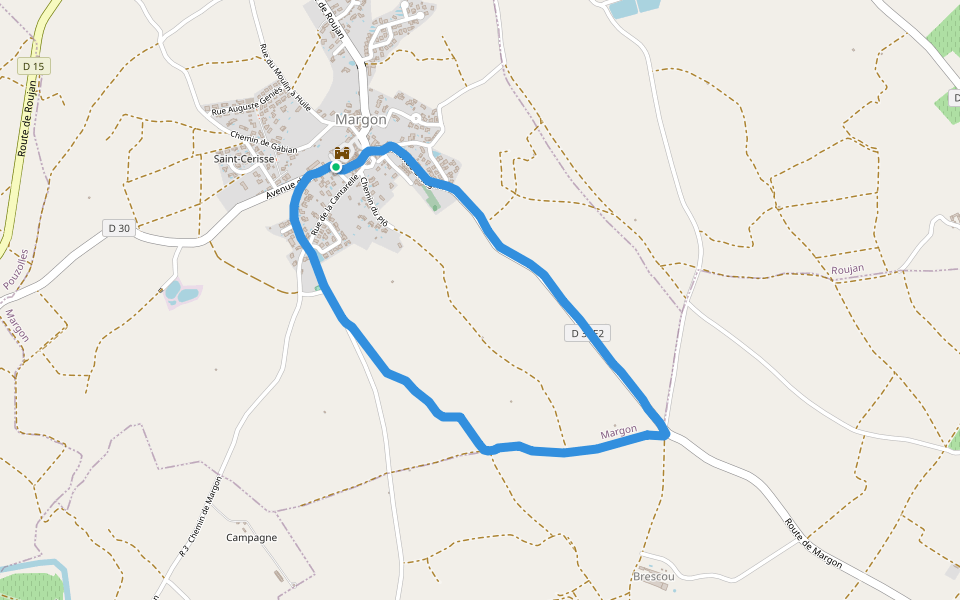 Château de Margon walking route map in Margon