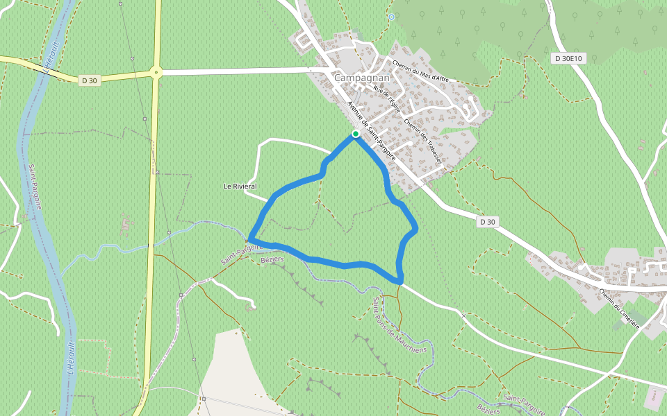 Chemin des Agrioles walking route map in Campagnan