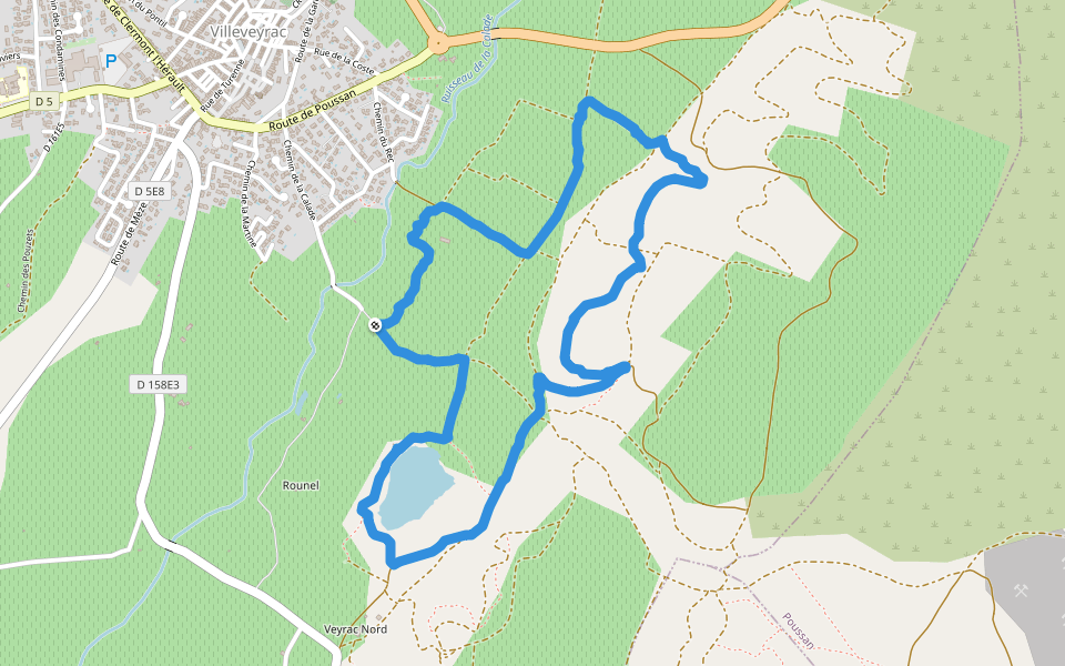 Ruisseau de la Calade walking route map in Villeveyrac
