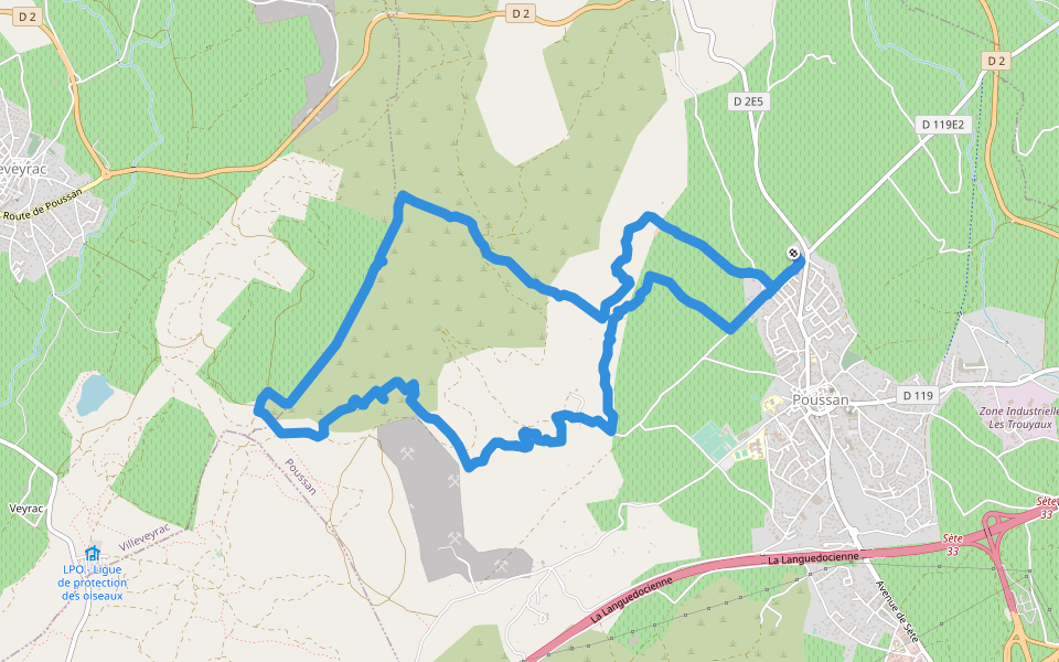 Chemin de l'Estaque walking route map in Poussan