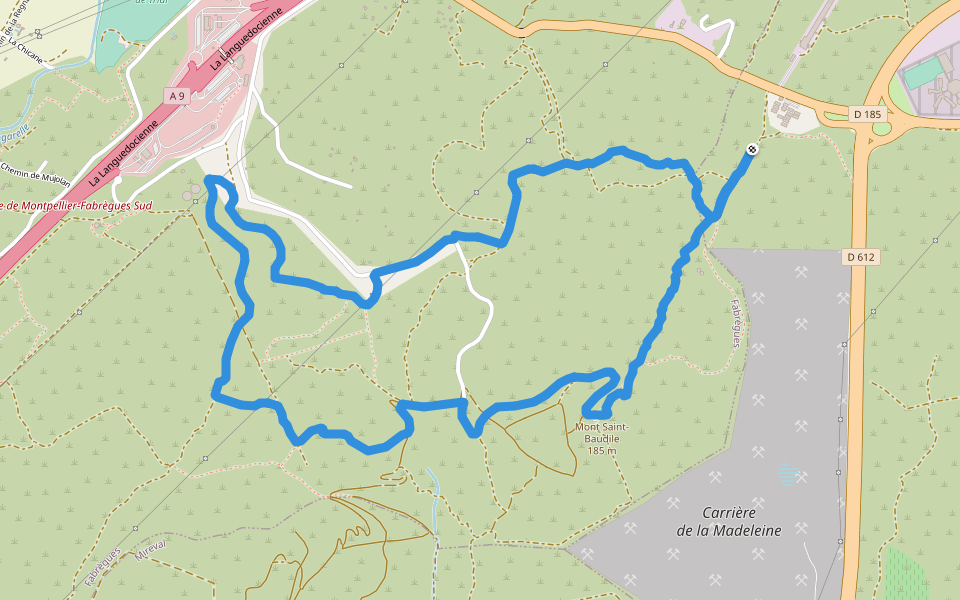 Mont Saint Baudile walking route map in Villeneuve-lès-Maguelone