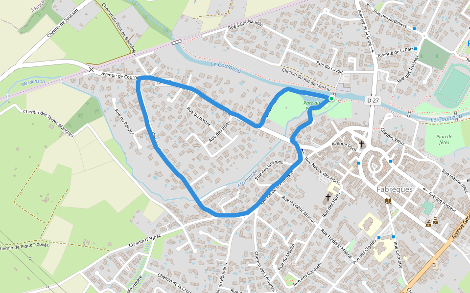 Parc Du Pigou walking route map in Fabrègues
