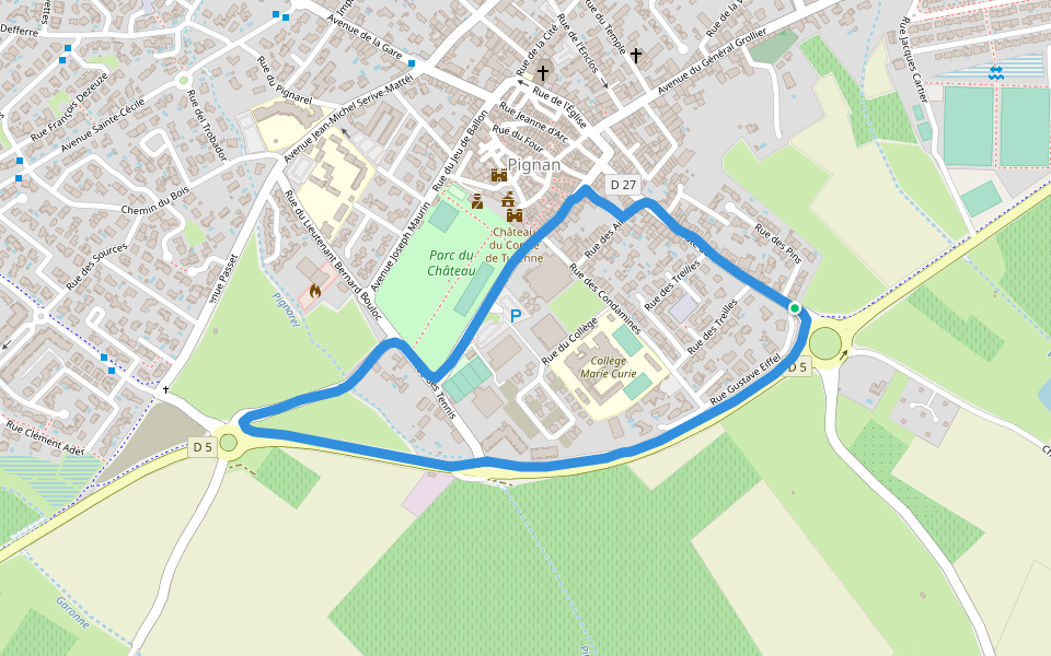 Parc du Château walking route map in Pignan