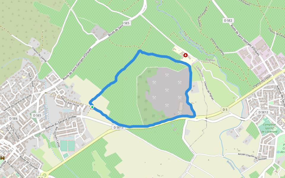 Centre Psychothérapique Saint-Martin de Vignogoul walking route map in Pignan
