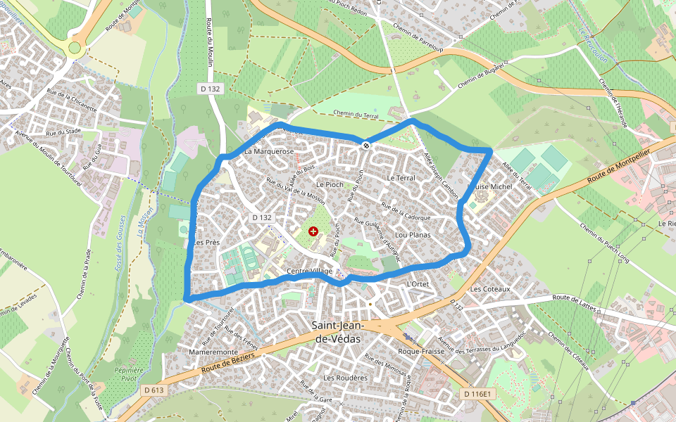 Complexe sportif municipal de La Parre walking route map in Saint-Jean-de-Védas