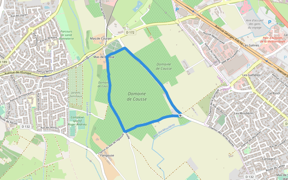Domaine de Causse walking route map in Lattes